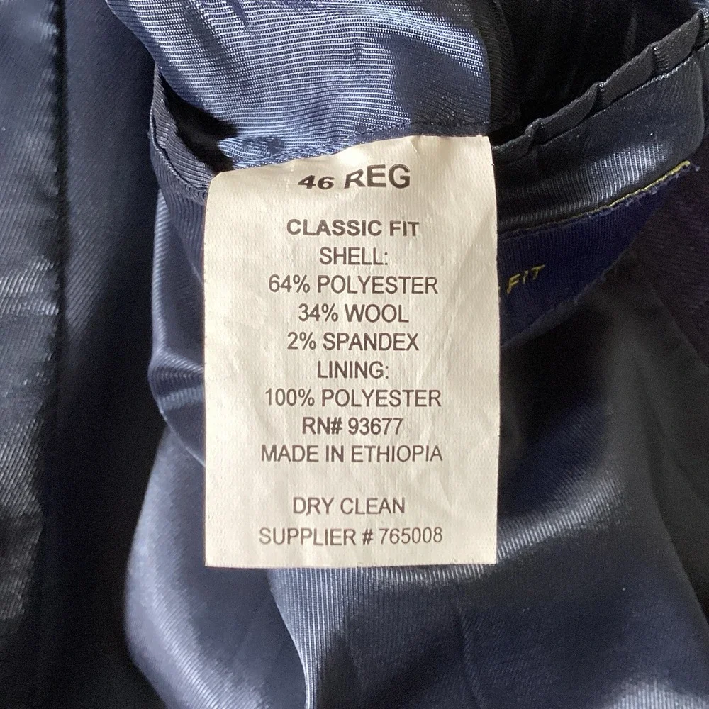 Stafford Mens Blue Plaid Sport Coat 46R Wool Blend Classic Fit Blazer Preppy